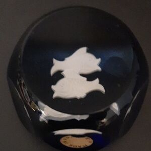 Vintage Baccart Pisces Zodiac Dark Blue Crystal Paperweight. Made In France.